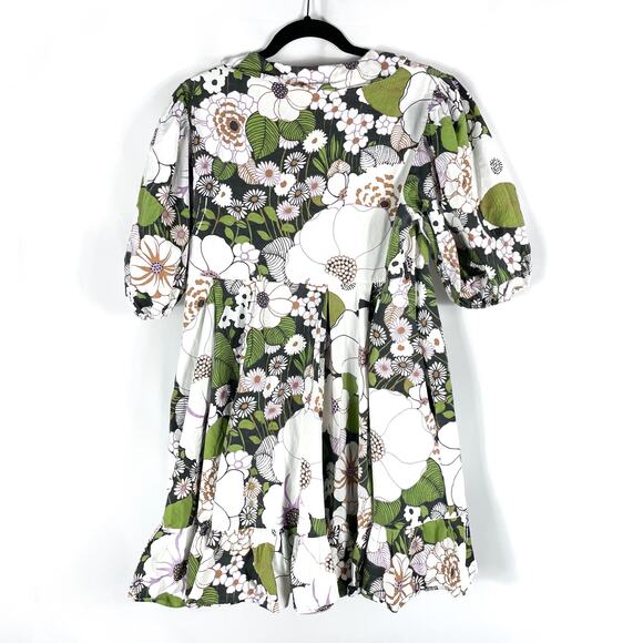 Maje Rafleur Floral Dress Ivory Green V-Neck Tiered Puff Sleeve Sz 42 EU / 10 US - Picture 12 of 16
